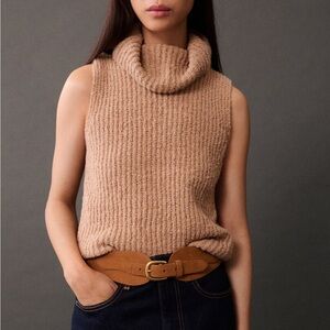 Mango Sleeveless Cowl Neck Sweater Vest in Camel